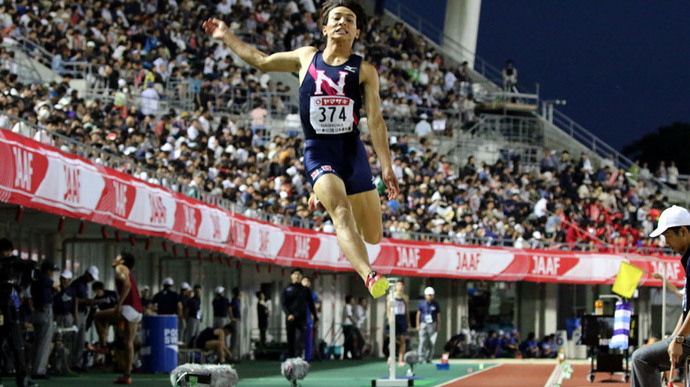 【第102回日本選手権アーカイブ】みごとな跳躍を見せる橋岡優輝